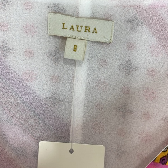 Laura NWT Colorful Patchwork Print Top Tied Waist Flowy Boho 70s Vibe Size 8 - Picture 8 of 12